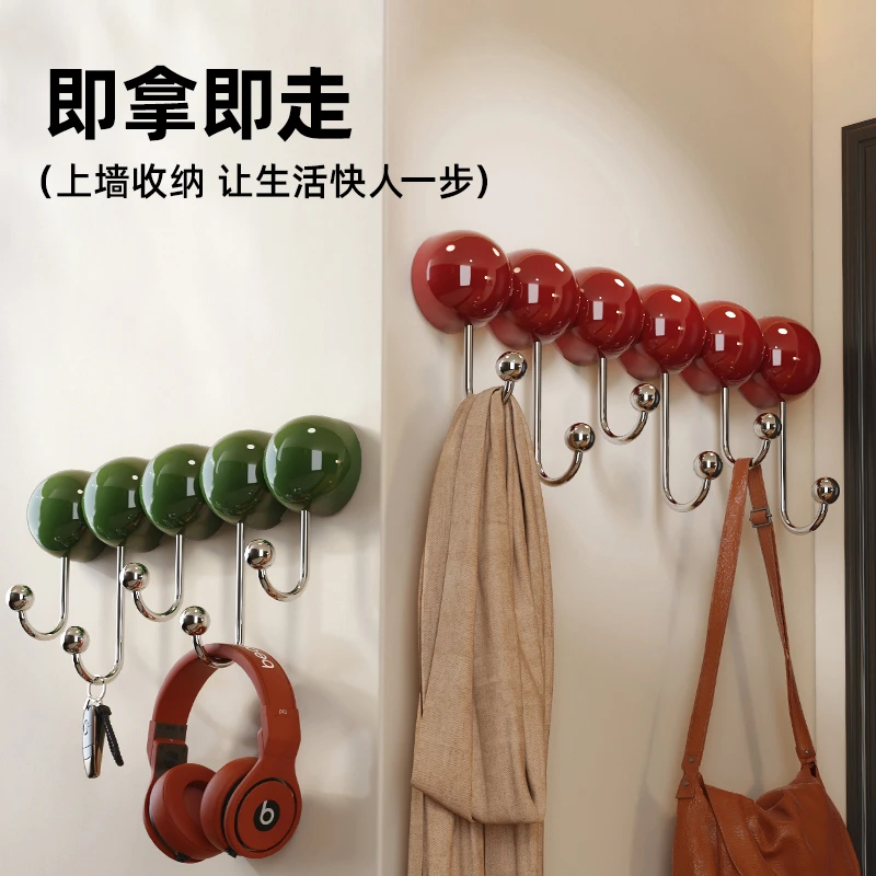 可爱糖葫芦吸盘挂钩免打孔入户门后挂衣架女生包包鸭舌帽收纳粘NY