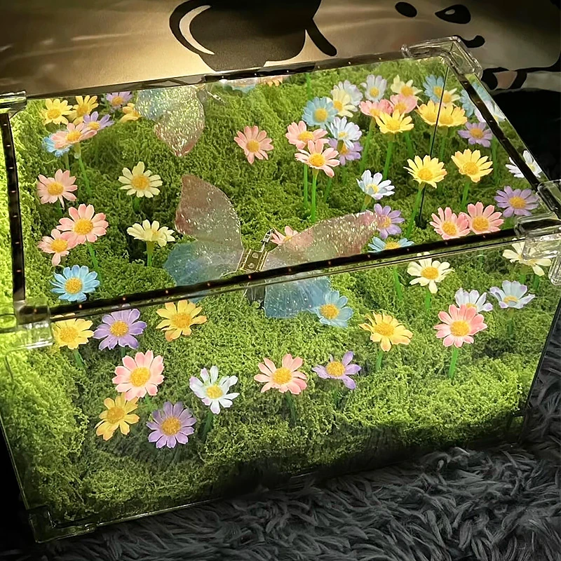 魔方春日蝴蝶小夜灯手工diy郁金香花海镜子摆件情人节礼物送女友