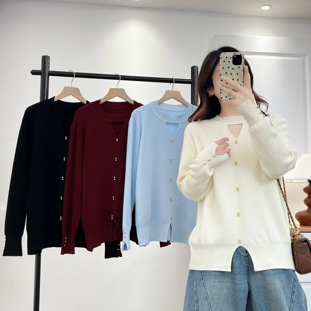 大码胖mm高级感时尚休闲毛衣女秋冬气质显瘦一体绒镂空针织衫2014