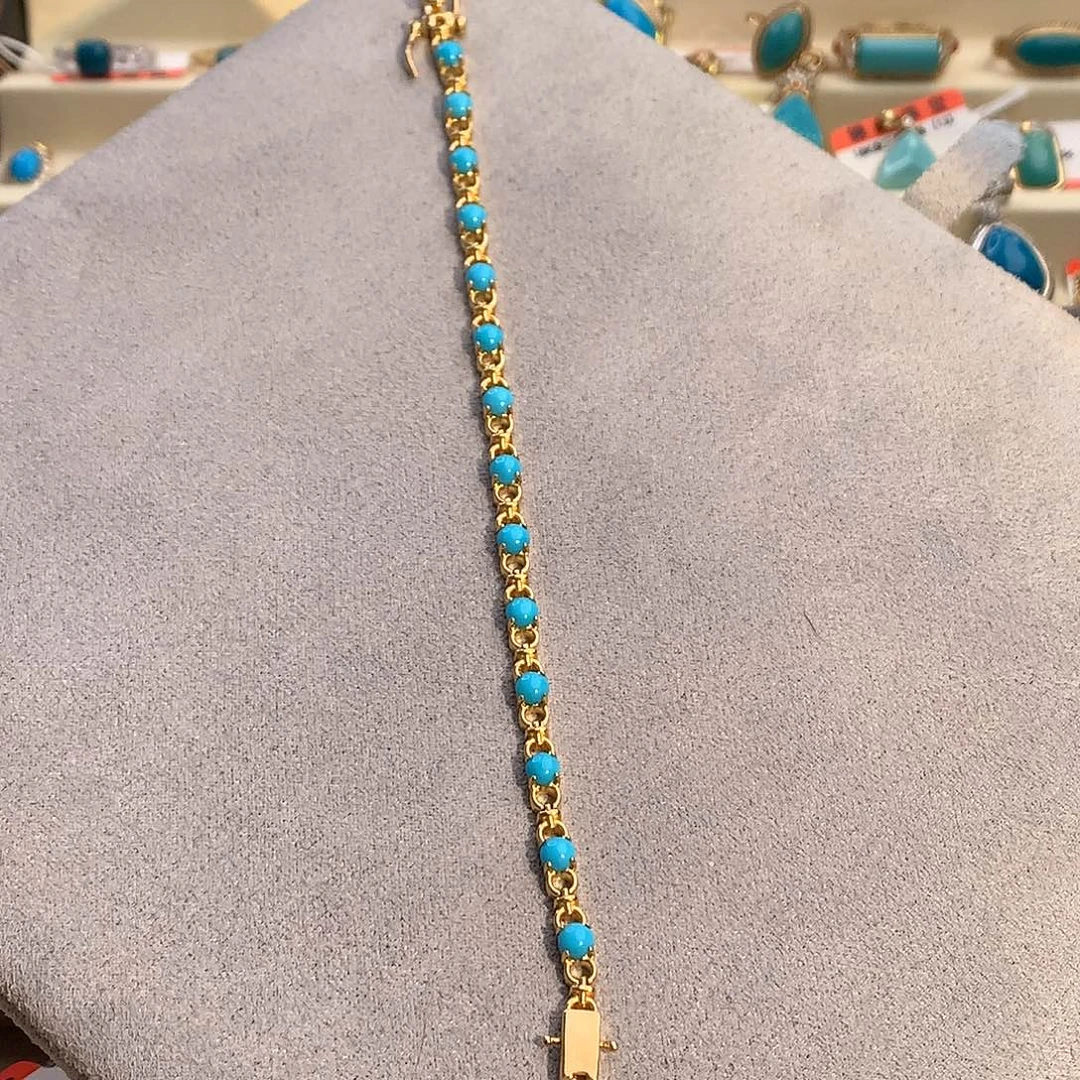 银S925镀金镶嵌绿松石锁链手链