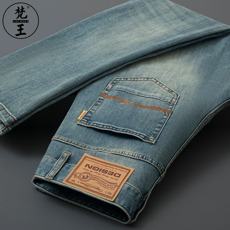 梵王春夏高端轻奢牛仔裤男修身直筒冰丝薄款复古怀旧休闲百搭长裤