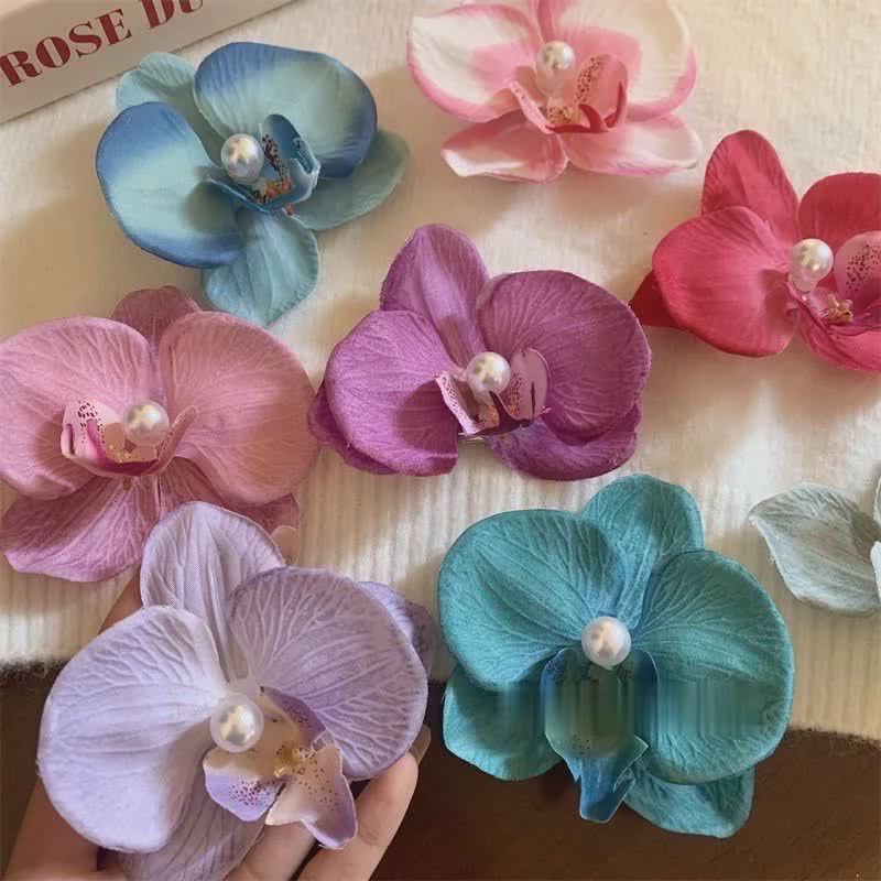 簪花少女~蝴蝶兰花朵发夹合集氛围感拍照出片刘海夹海边度假头饰