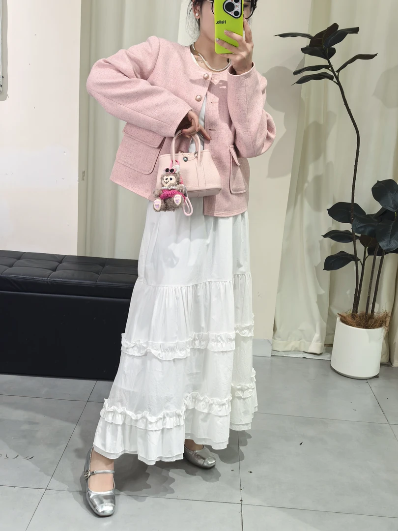 小个子款粉色小香风外套