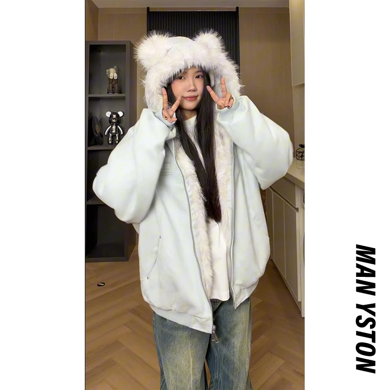 美式大毛领连帽韩版时尚百搭棉服秋冬潮牌青少年加厚保暖棉衣外套