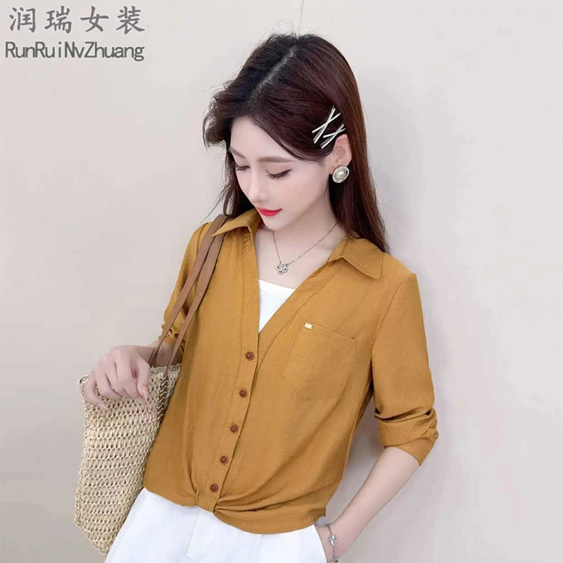 设计感假两件长袖衬衫女2025秋季新款小个子洋气显瘦气质上衣通勤