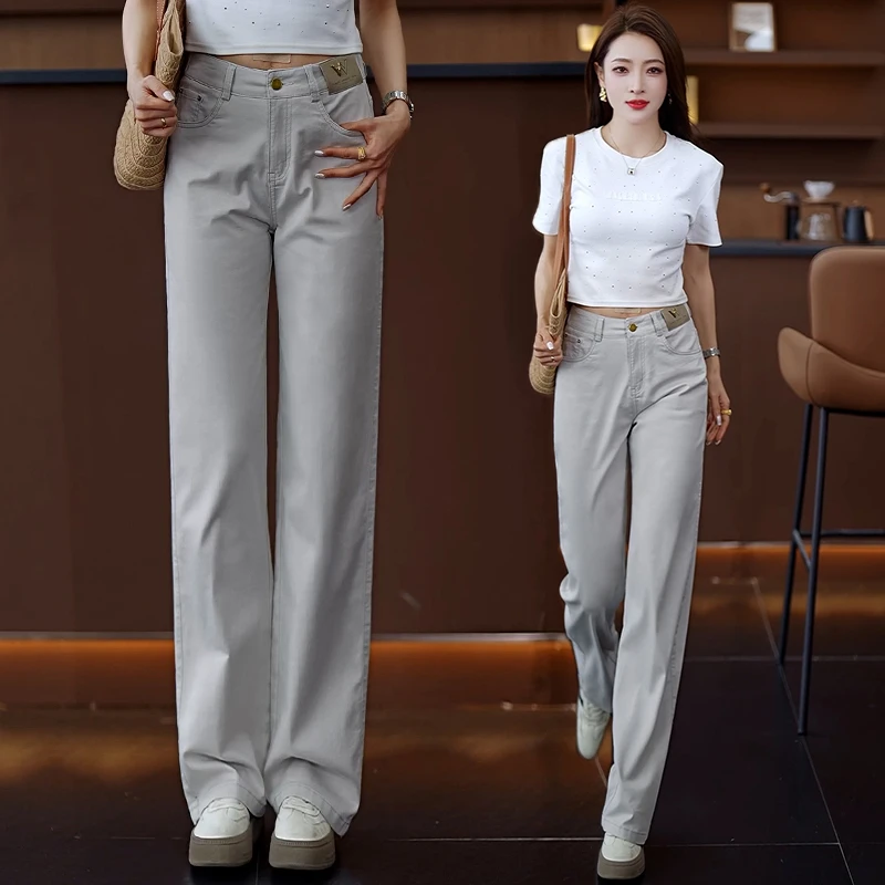 夏季窄版阔腿裤女宽松今年流行爆款2025春夏洗水时尚牛仔直筒长裤