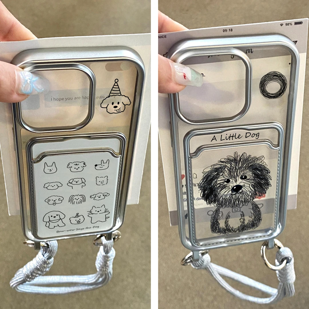 卡通派对小狗挂绳卡包适用iPhone15/16华为p70手机壳苹果14小米15