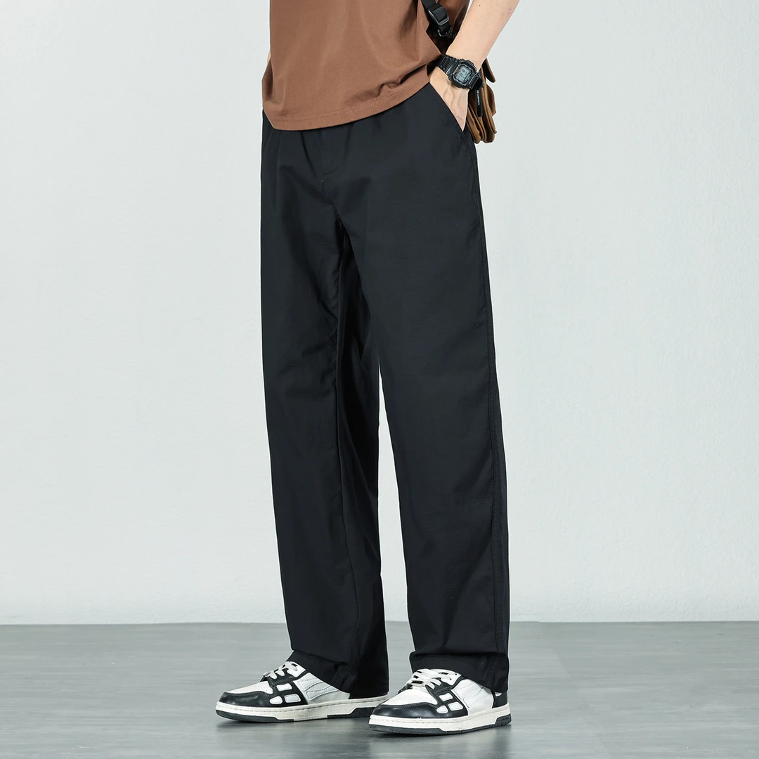 宽松大码阔腿长裤男士2025夏季新款轻薄透气直筒垂感休闲裤子男款