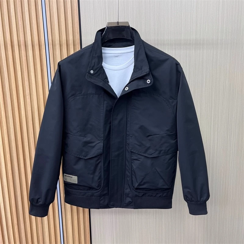 春秋款立领夹克男士工装二棉上衣新款潮流修身纯色百搭工装风外套
