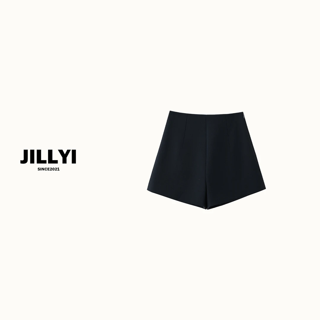 JILLYI【冬季暖风】高腰简约时尚休闲百搭黑色短裤