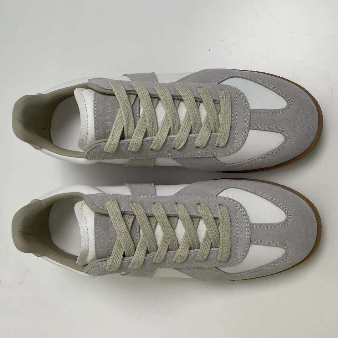 顶版复古德训鞋真皮百搭休闲小白鞋系带平底板鞋马吉家拼色慢跑鞋