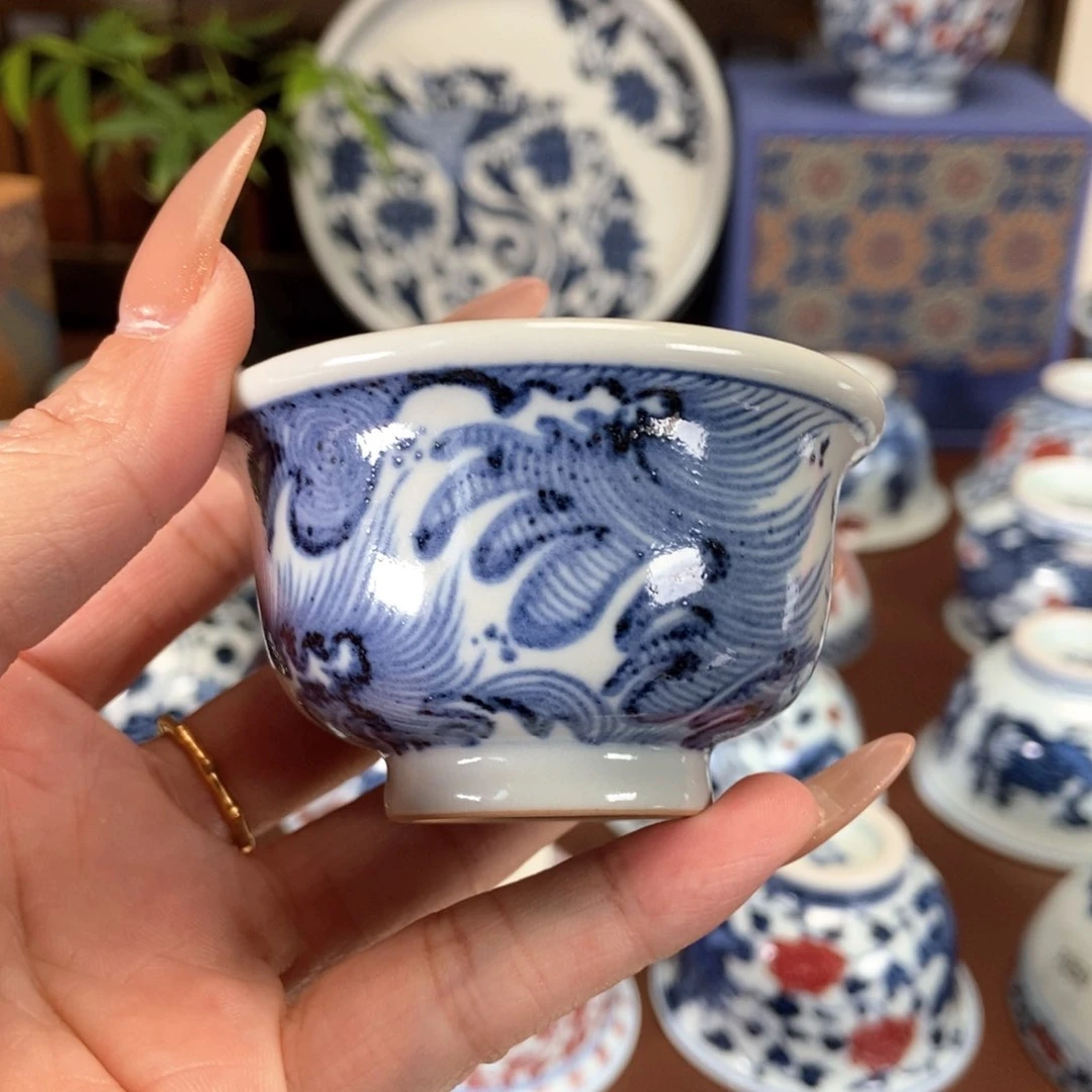 沐朴元青花海浪压手杯