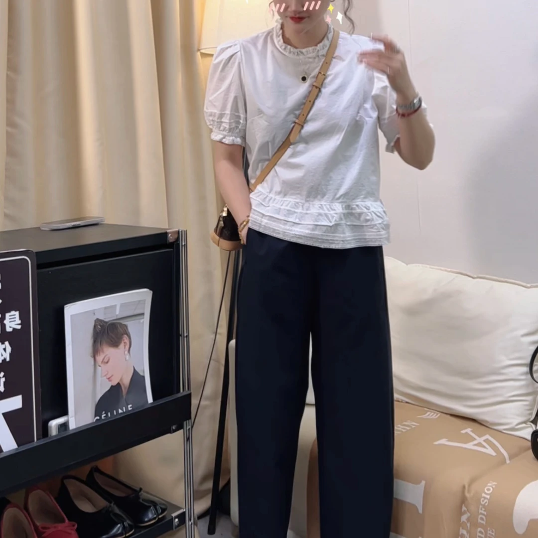 芳芳家【洛丽答】宝藏单品~显瘦百搭原创设计款夏季泡泡袖短袖衬衫