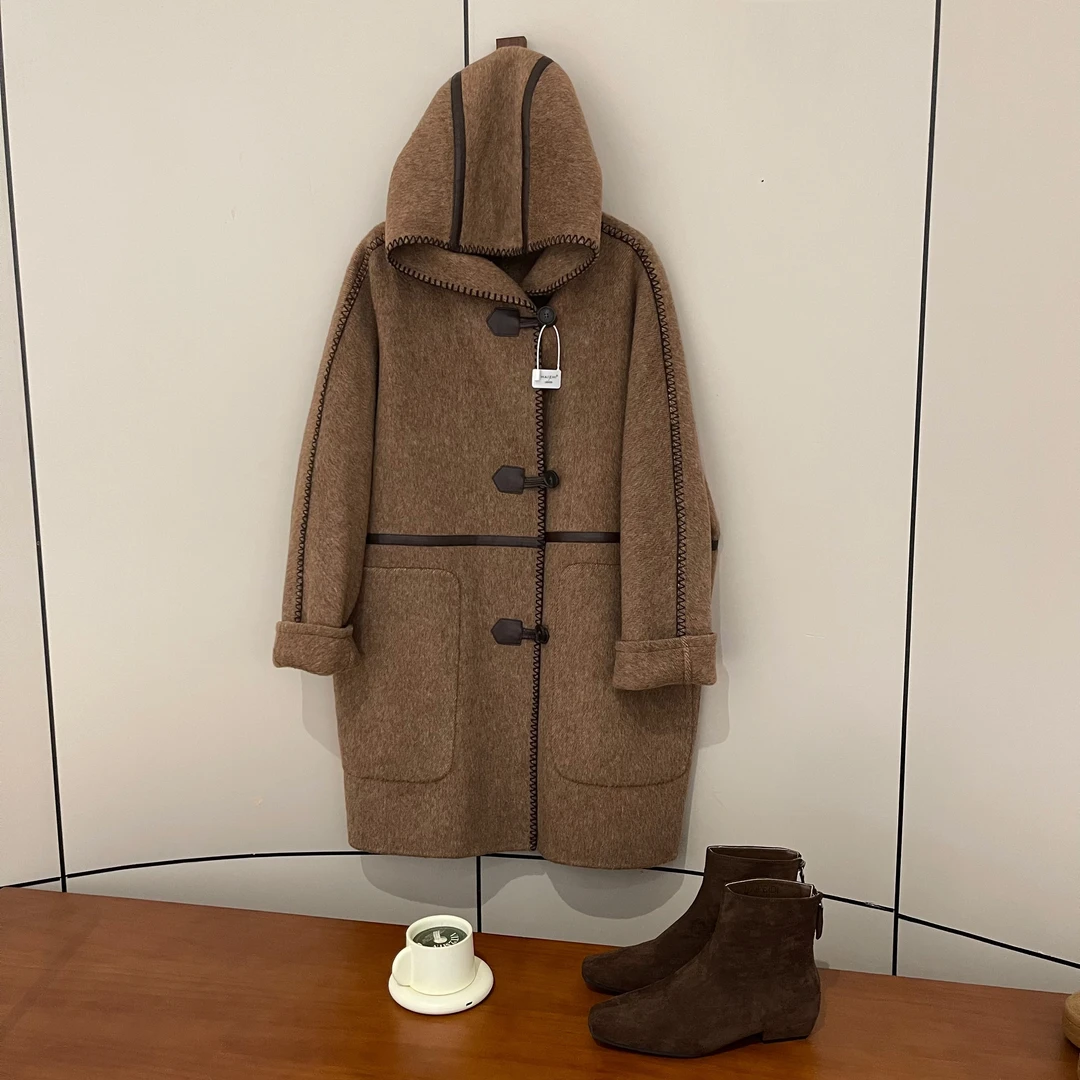 新款气质休闲韩版简约连帽毛呢外套DM187
