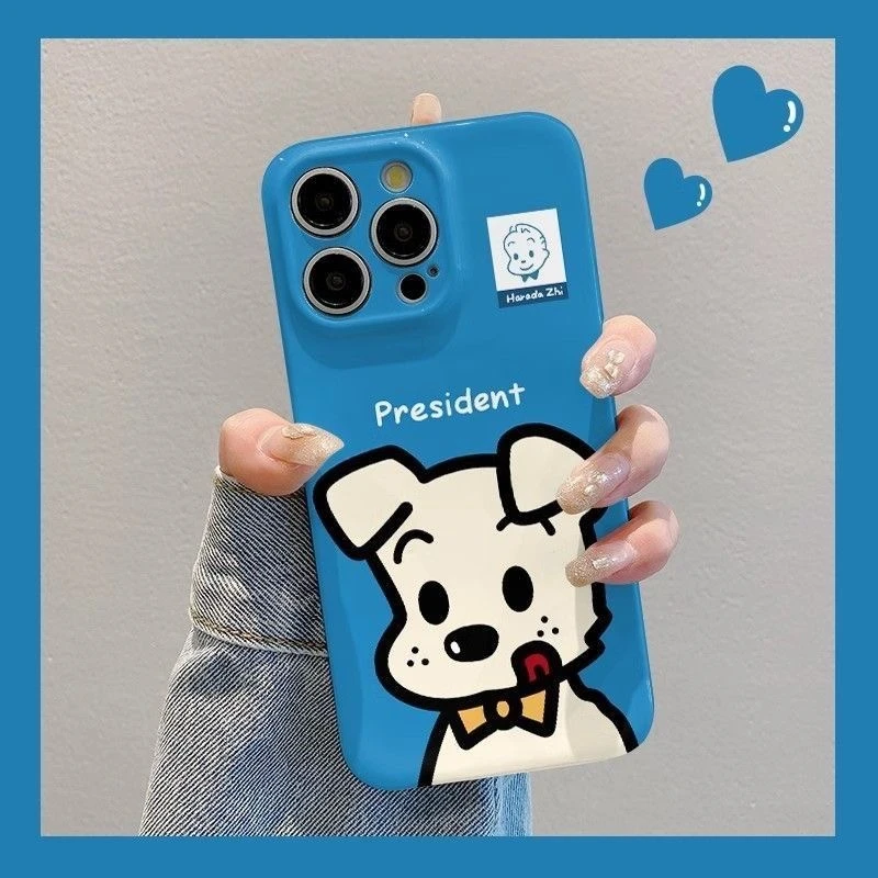 蓝底小狗适用iPhone16pro手机壳15华为oppo红米荣耀vivo菲林硬壳