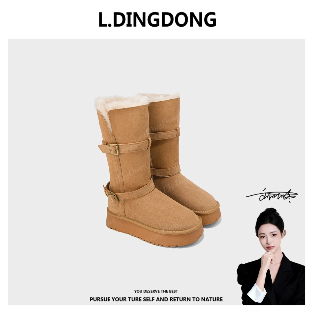 【刘叮咚女鞋】大骑士款羊皮毛一体女保暖雪地靴