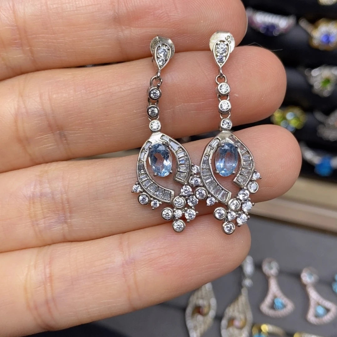 银S925镶嵌托帕石耳饰