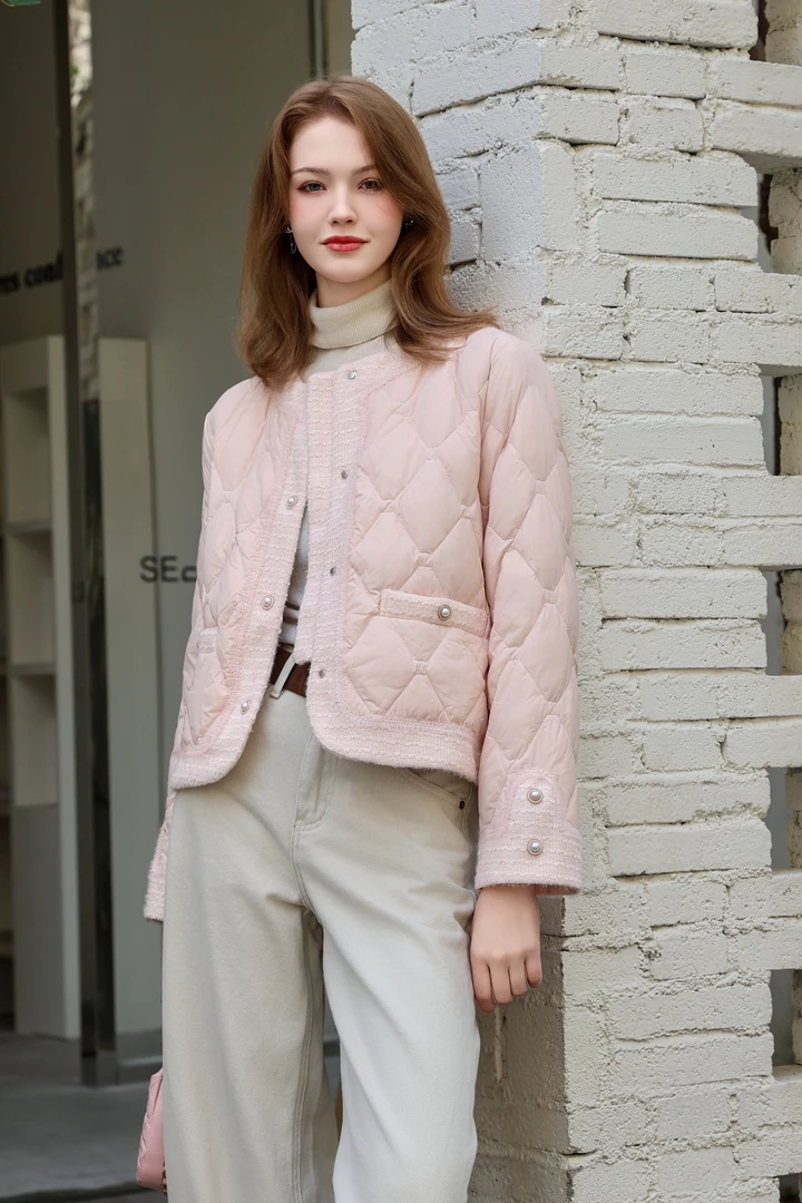 90新国标白鸭绒时尚修身小香风冬季轻薄圆领外套羽绒服16F605