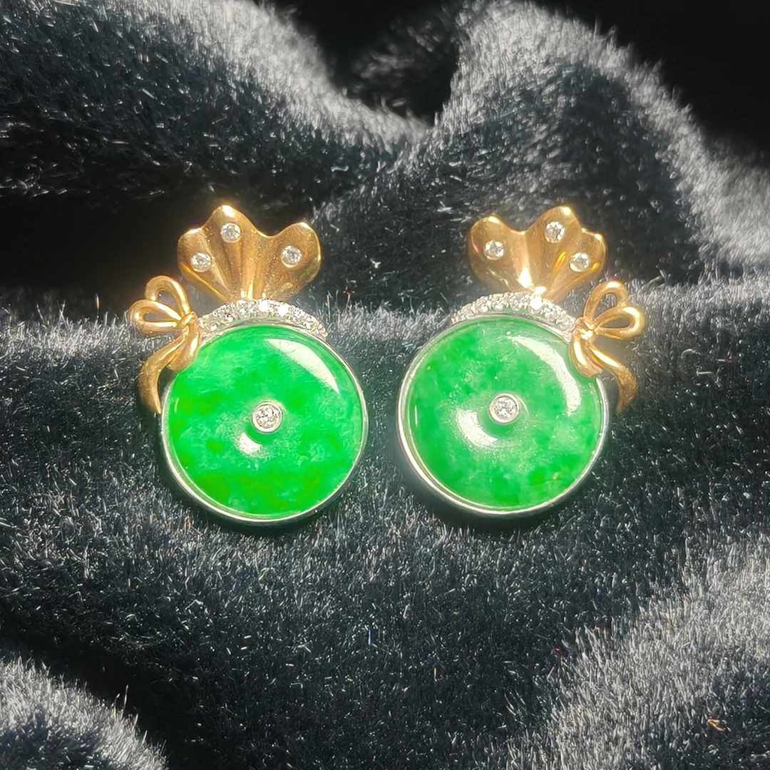 HA2553耳钉缅甸翡翠18k金平安扣国潮设计款