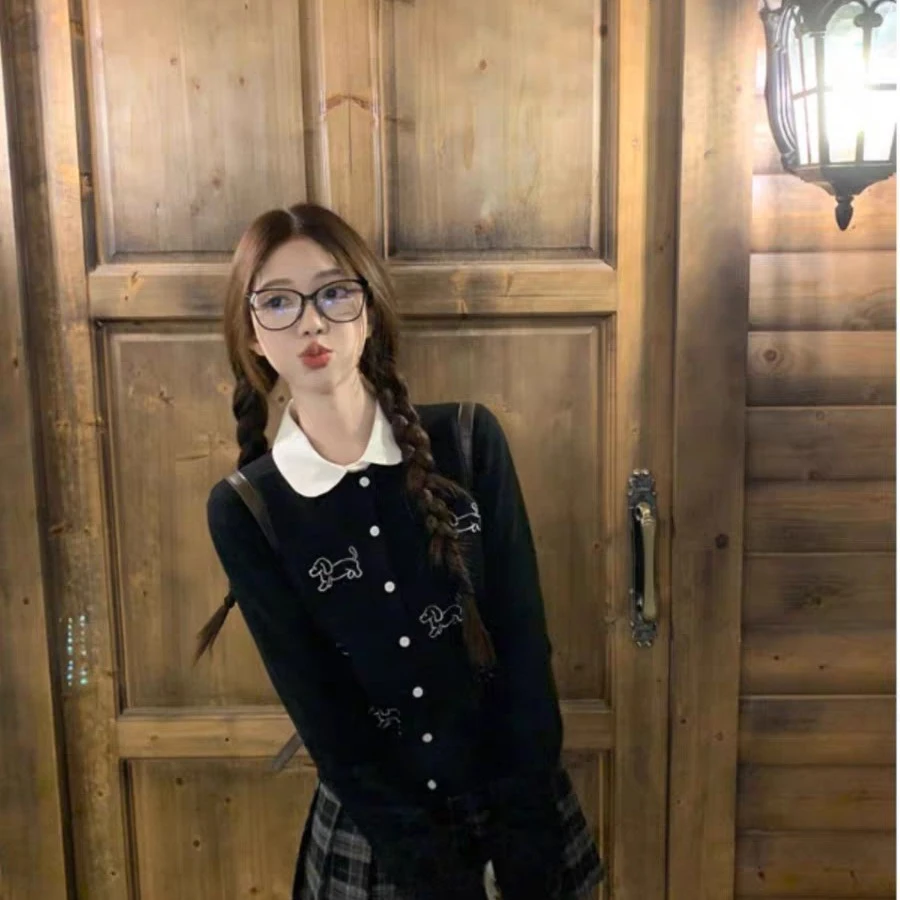 【莹莹推荐】可爱小狗针织衫开衫女新款秋季宽松韩系初秋软糯套装