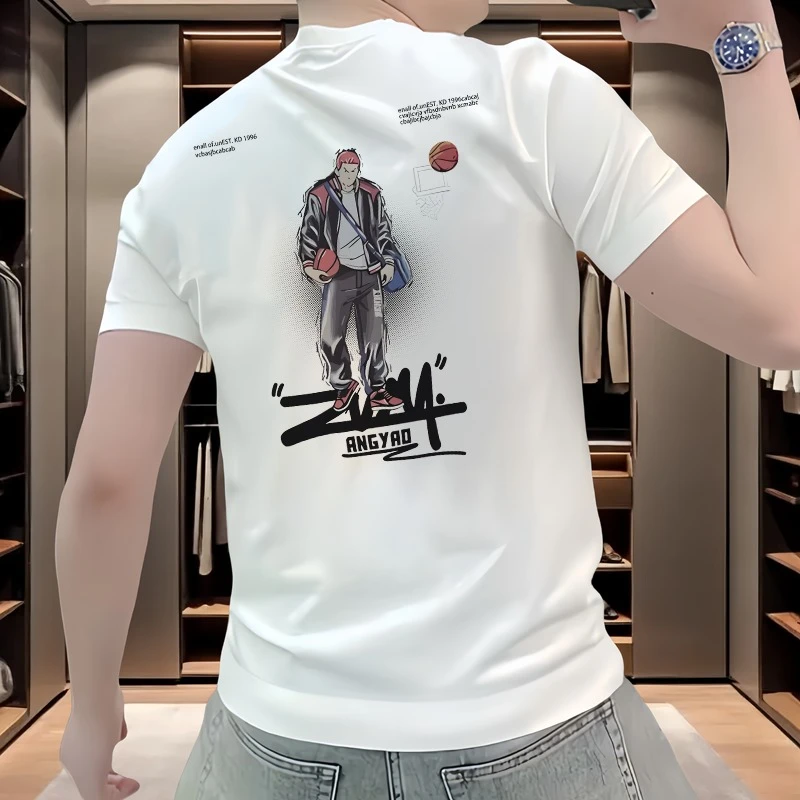 圆领夏季印花T恤男款烟图案t恤修身百搭男装时尚珠片