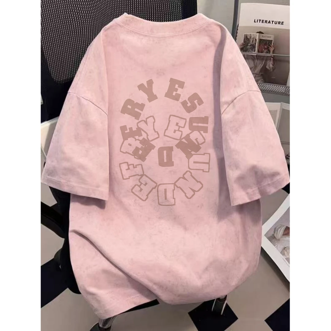 夏季新款扎染环形重叠字母印花T恤短袖女款爆款新款圆领韩版夏装