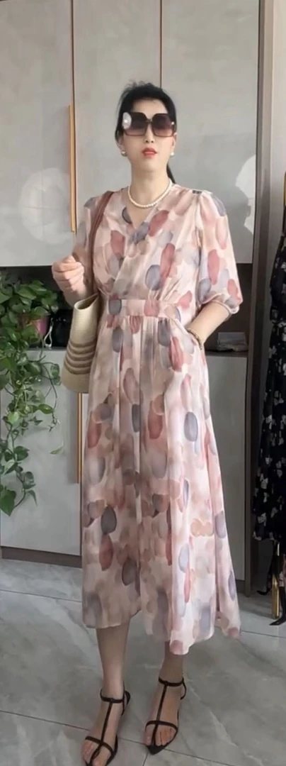 连衣裙法式裙子夏季透气高腰温柔印花旗袍长裙碎花中长款甜美