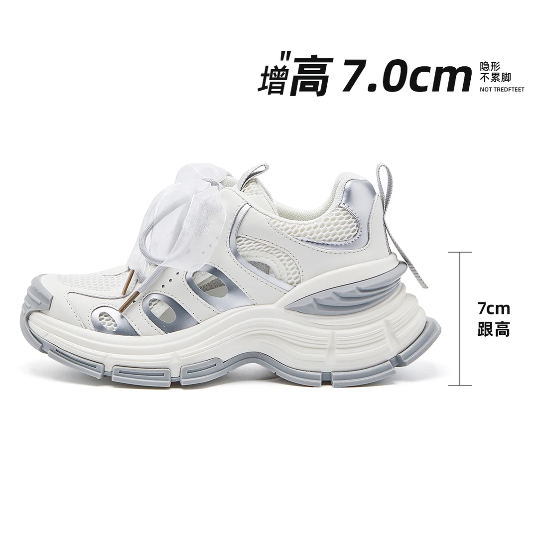 7CM小个子增高厚底老爹鞋女夏季新款百搭透气休闲运动女鞋潮鞋