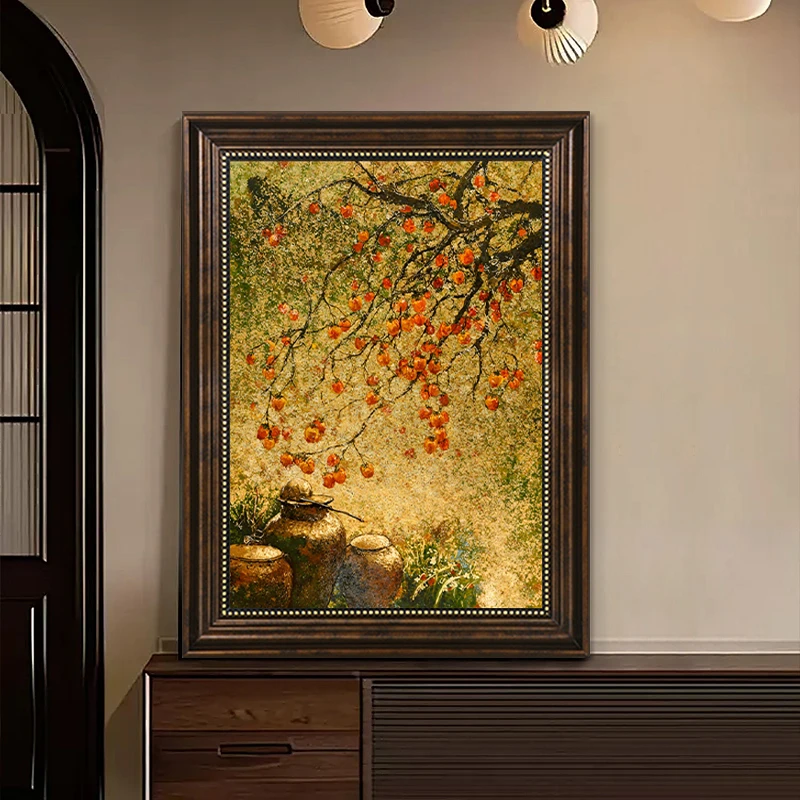 中古万柿如意客厅沙发背景墙装饰画玄关餐厅高级复古柿事如意挂画