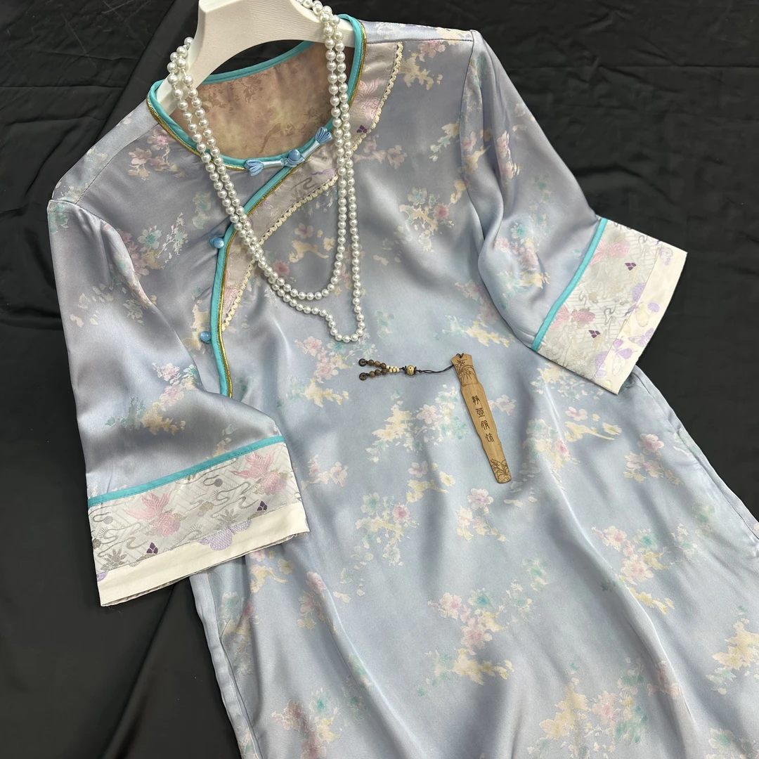 3014《疏影》挂脖式桃心领斜襟圆领长裙连衣裙设计师少女春夏旗袍裙