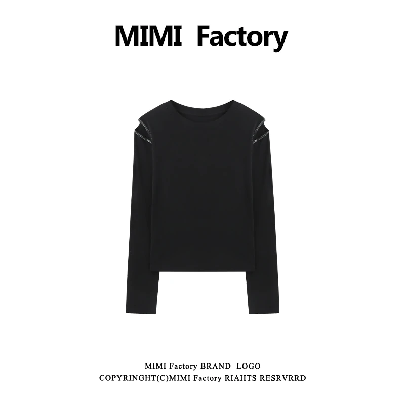 【少量现货】2025新款长袖圆领领露肩长袖T恤百搭修身显瘦上衣1943#