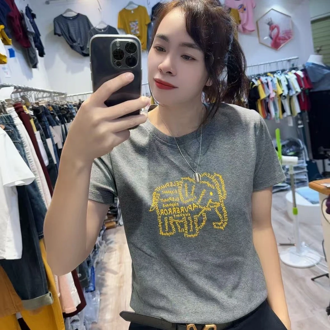 时尚潮流百搭休闲印花字母圆领上衣女装T恤869