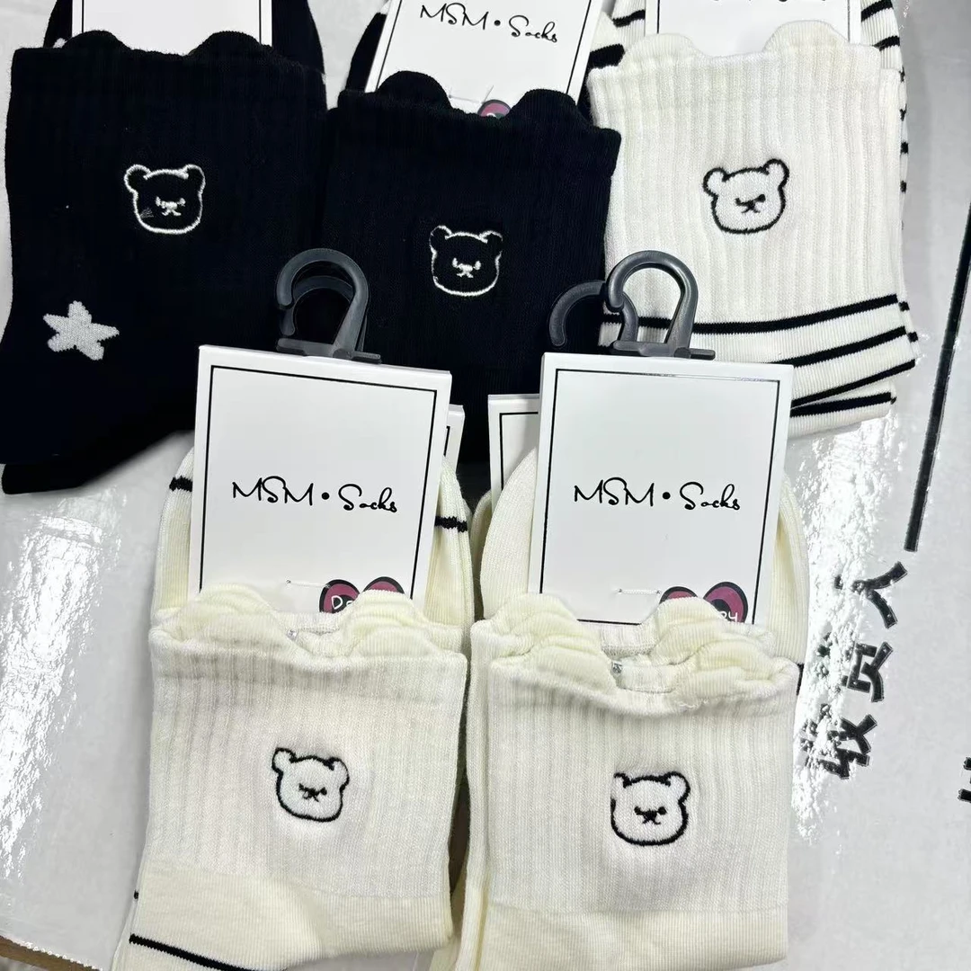 【淇小胖专属福利7221】纯棉刺绣韩系双耳女袜可爱学生运动