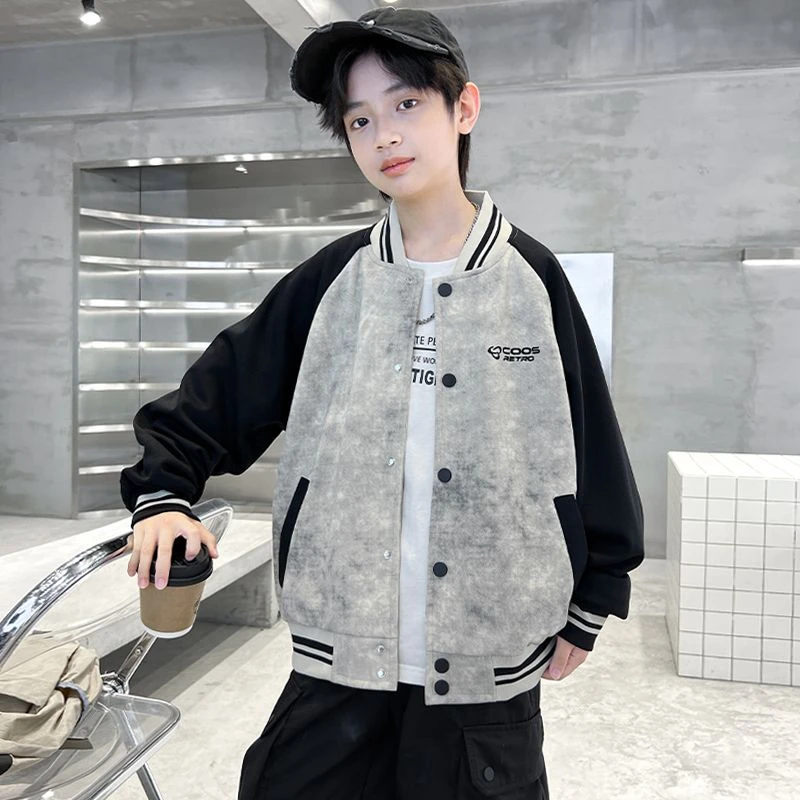 男童春装外套2025新款中大童男孩春秋款时尚运动棒球服帅气潮