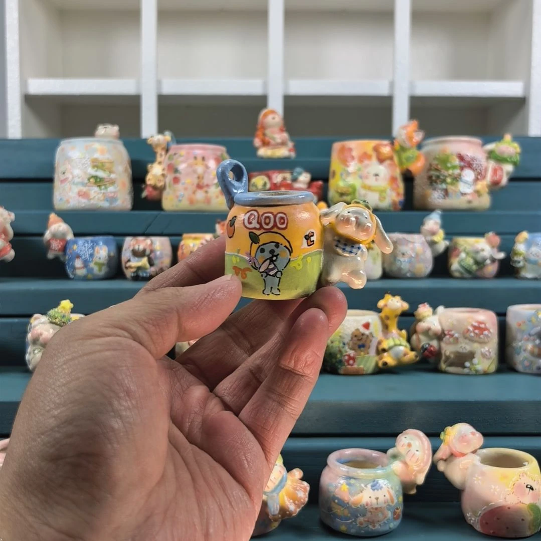 相***豆精品易拉罐 酷儿小兔 手绘多肉花盆