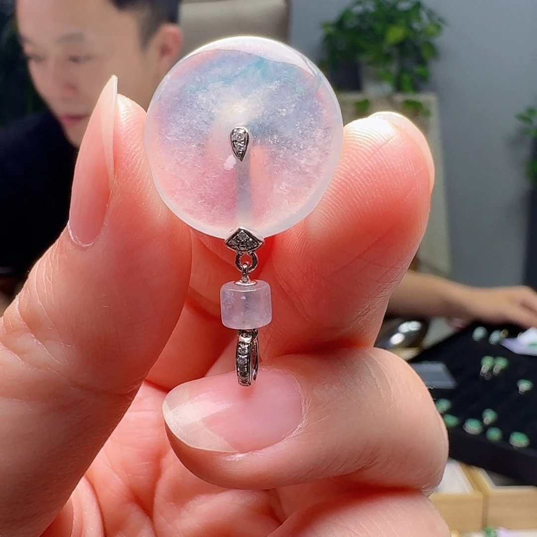 翡翠18K金镶嵌吊坠(不含链)天然
