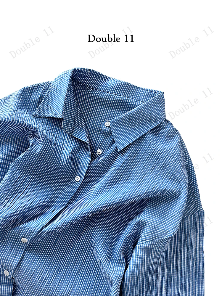 Dayao 防晒夏秋百搭长袖复古百棉格子衬衣牛仔薄款衬衫