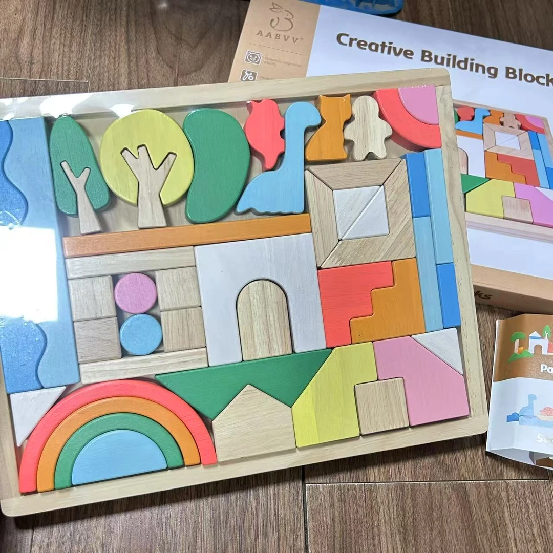 橡胶木彩虹积木创意构建大号教具橡胶木木质玩具