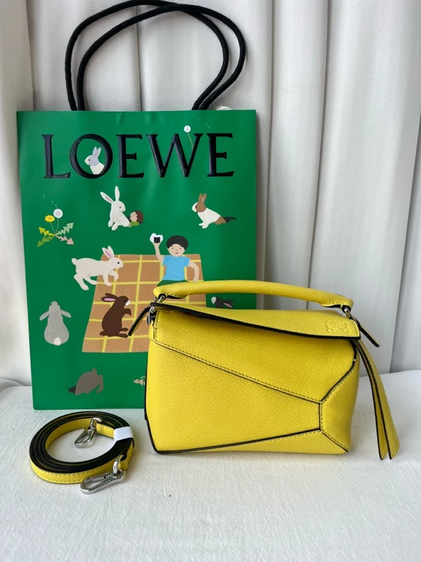 99新 LOEWE/罗意威 黄色迷你puzzle几何包手提单肩斜挎包