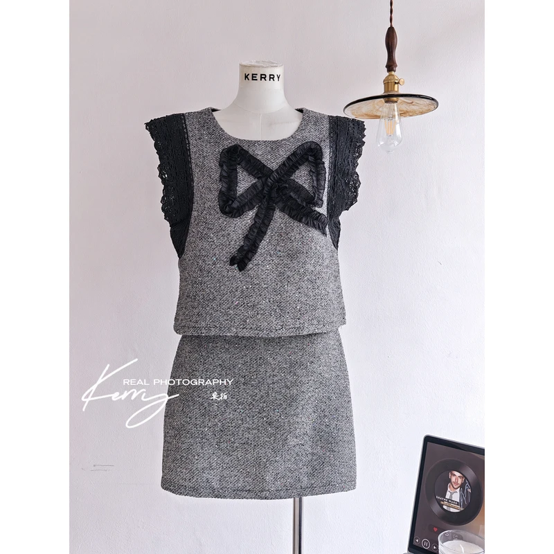 气质薄款小香风 2025年新款高品质法式显瘦减龄蝴蝶结时尚套装女