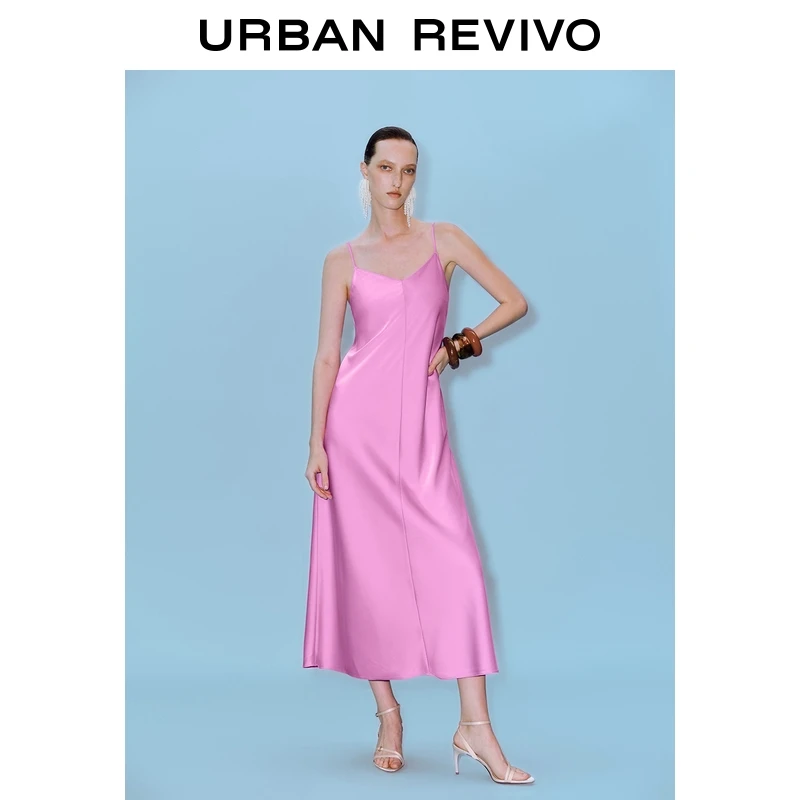 UR2025夏季新款女装多巴胺气质V领垂感吊带连衣裙UWM750081