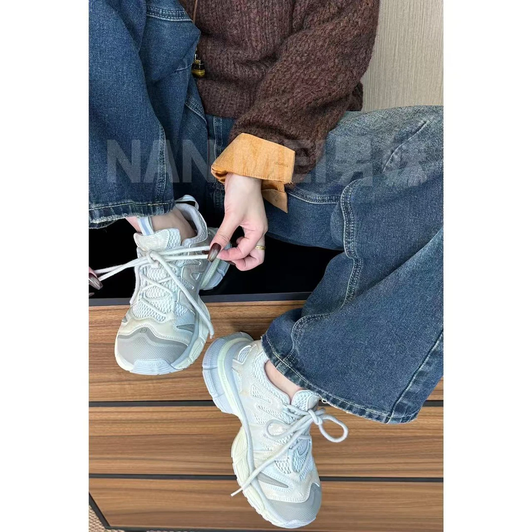 NM【超正圆头】厚底轻跑网面透气老爹鞋