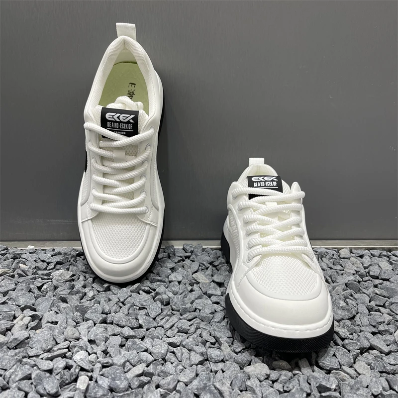 夏季减震男鞋原创小众纯色日常老爹鞋男款增高圆头系带运动休闲鞋