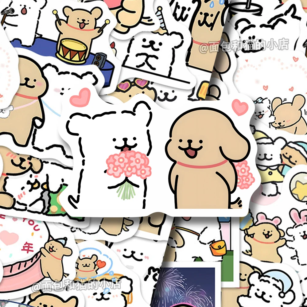 100张线条小狗贴纸卡通恋爱周边萌宠表情手机少女学生儿童diy合照