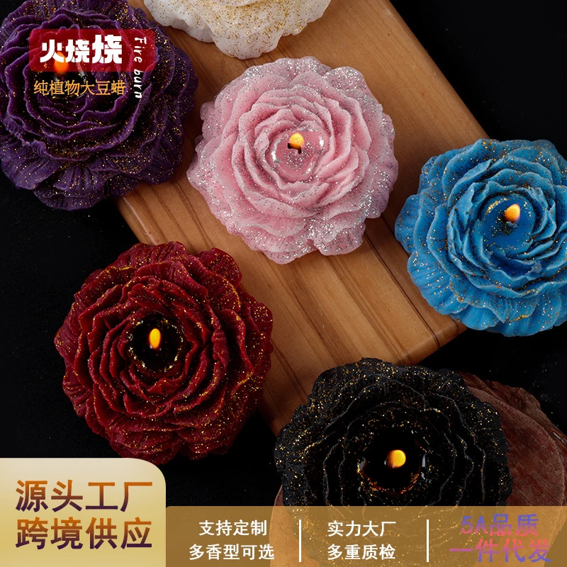 40度蜡烛鎏金玫瑰牡丹蜡烛香薰精油