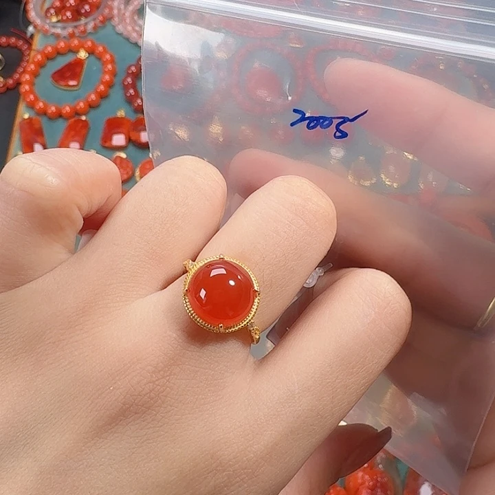 南红玛瑙银S925镶嵌戒指