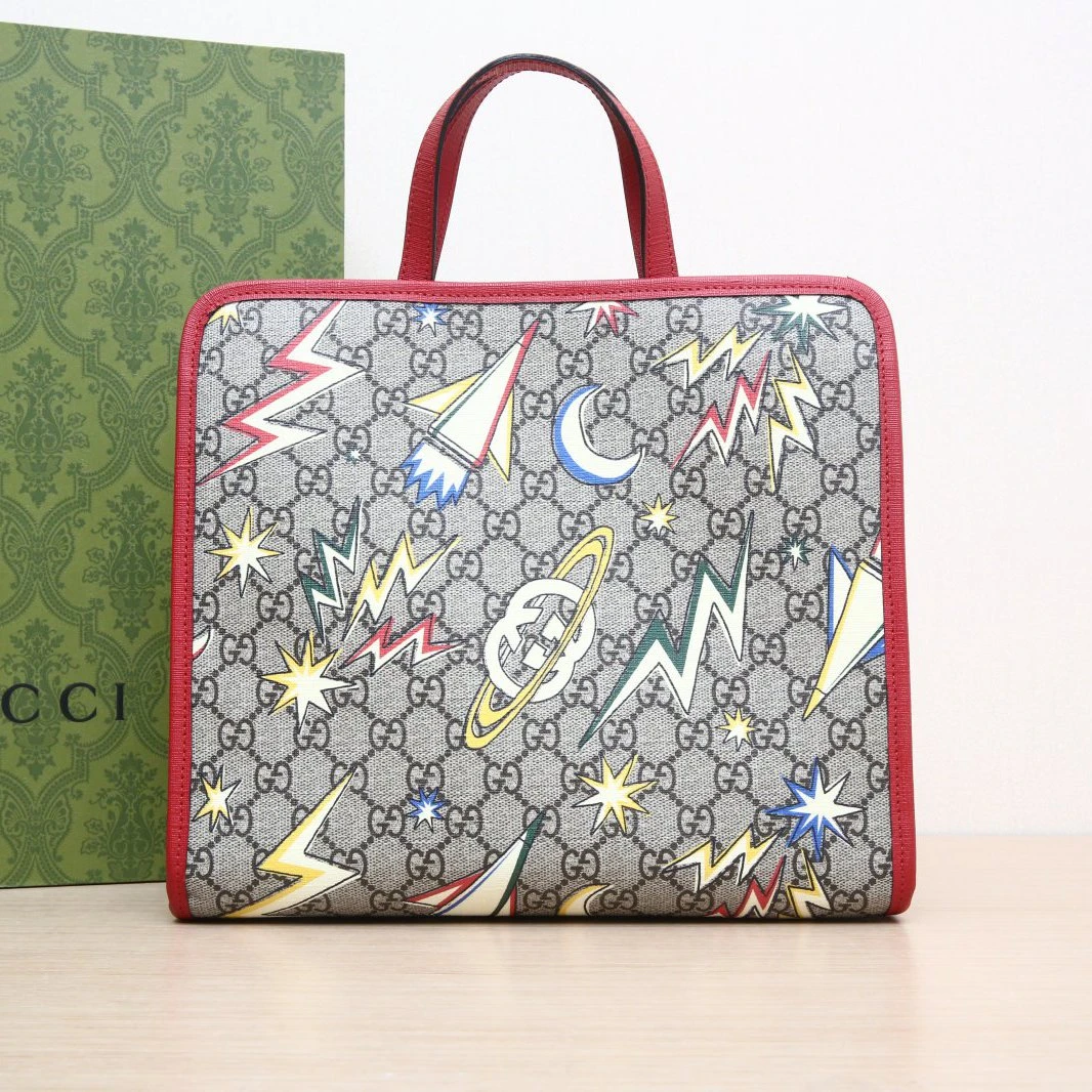95新 GUCCI/古驰 GG太空 印花 儿童 手提包 老花 银扣 P244896093