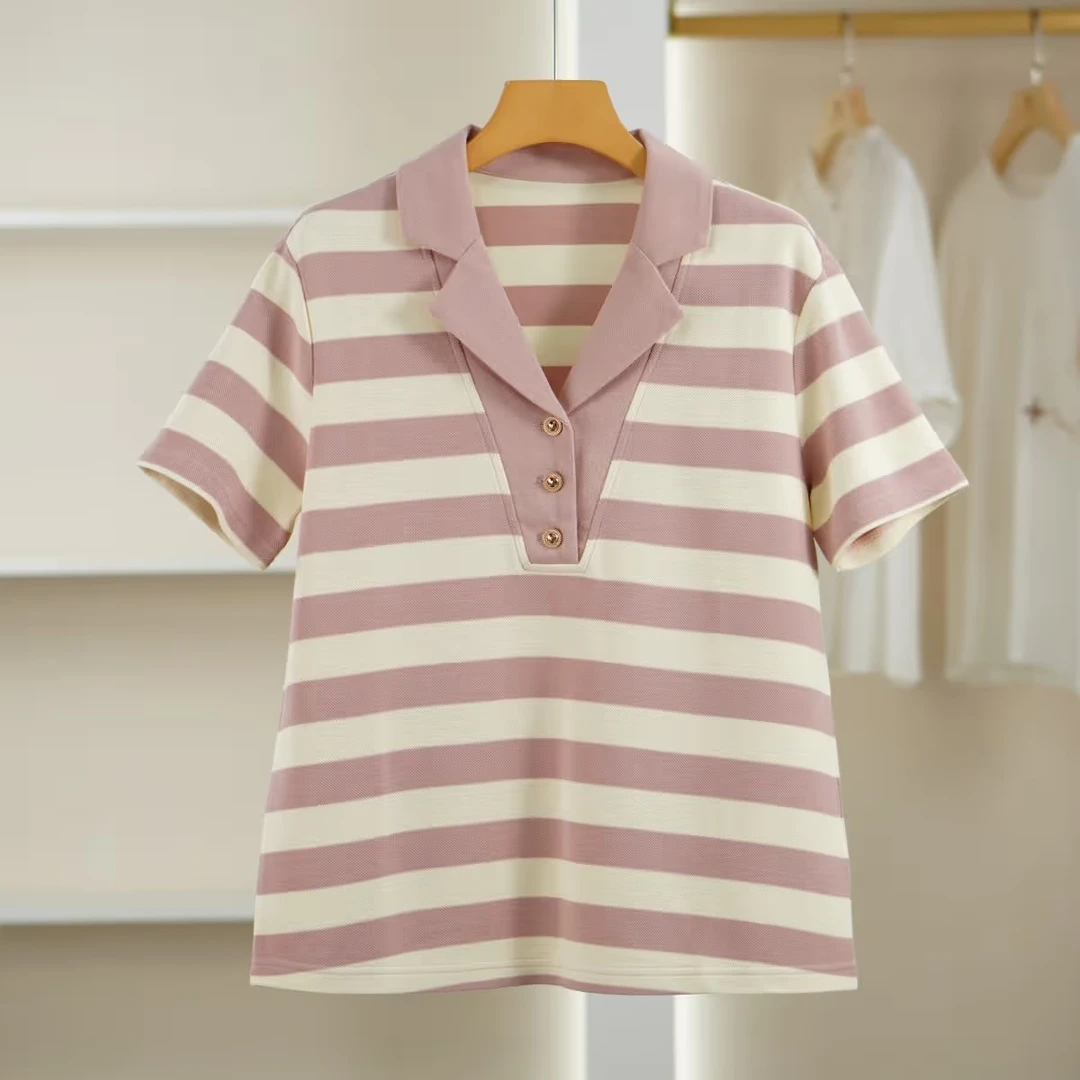 麦迪尚品【DS】5060270 夏季简约条纹短袖T恤品牌撤柜女装