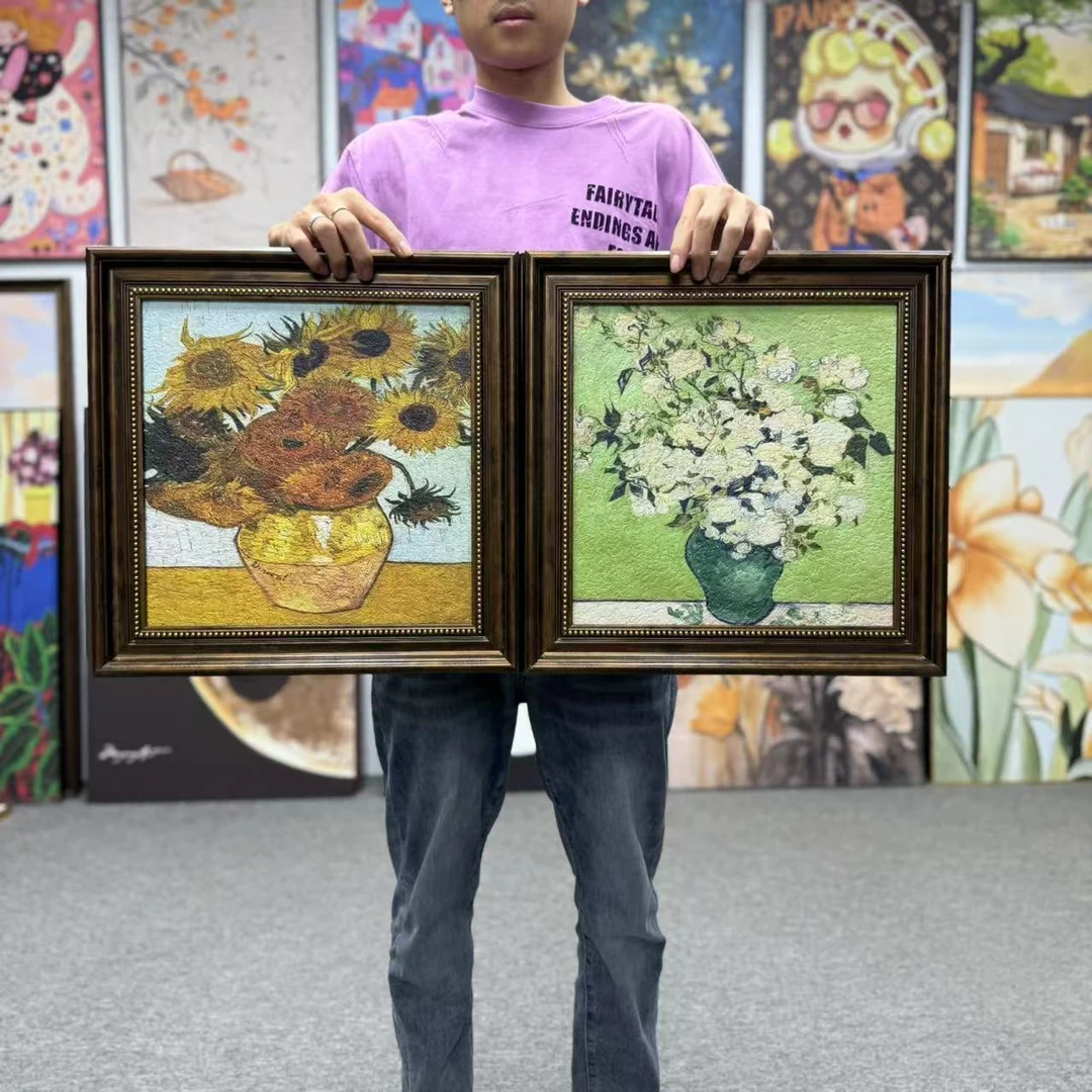 手工砂岩风梵高装饰画美式复古适用于客厅卧室玄关餐厅4040