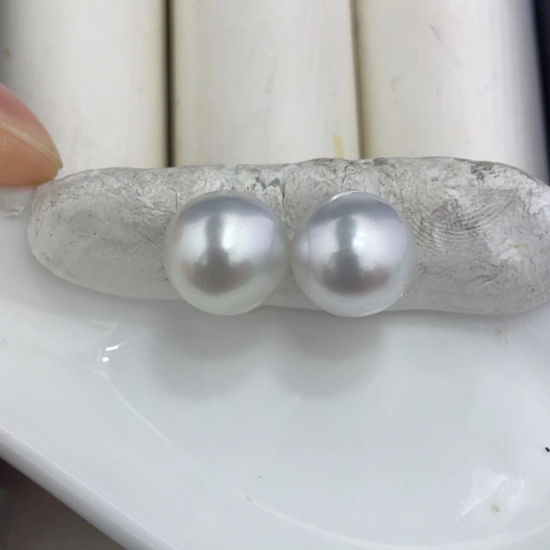 海水珍珠裸珠10.8-10.9mm冷蓝澳白对珠
